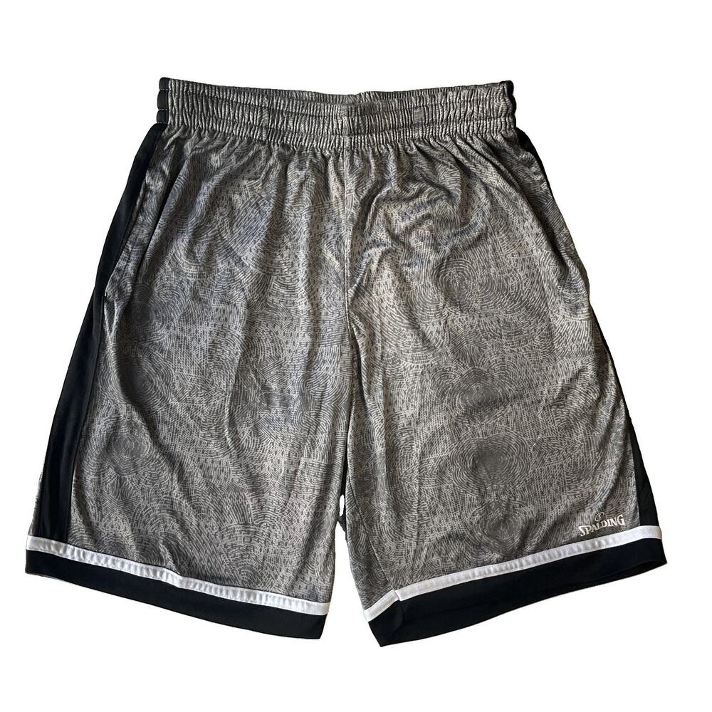 Spalding Men Activewear Shorts L/G Gray Geometric 10" Inseam Breathable 28”Waist